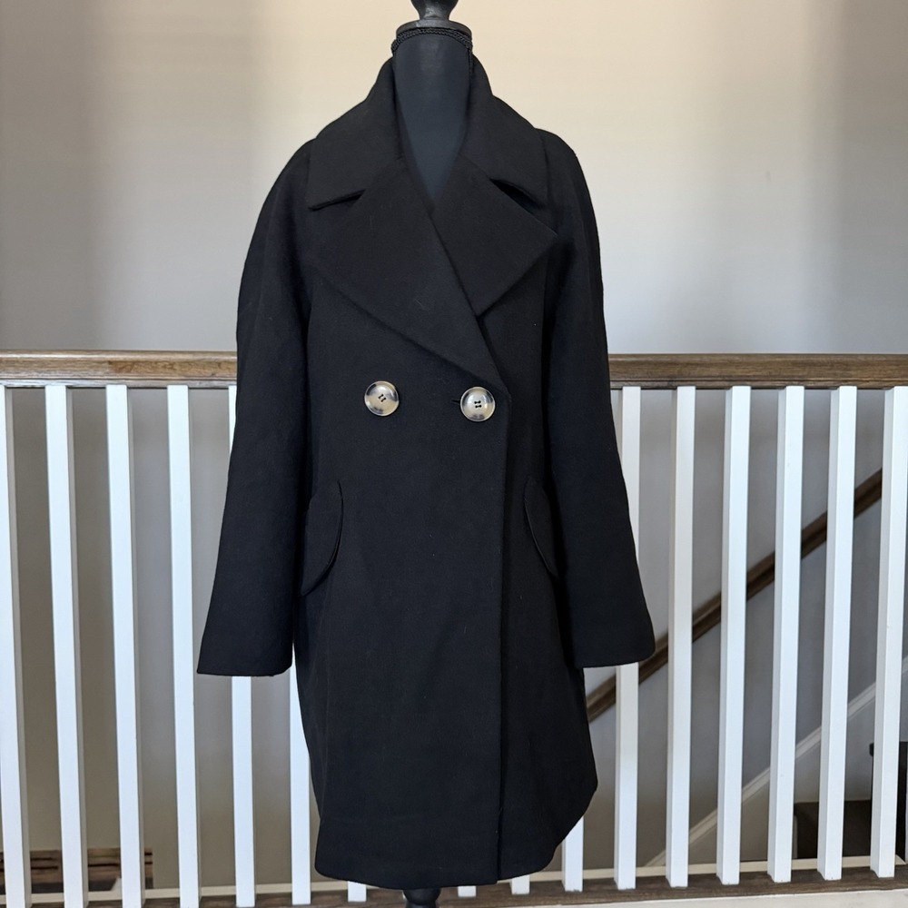 Tuckernuck NWT Large Black Harley Peacoat Wool Blend Preppy Minimalist Career
